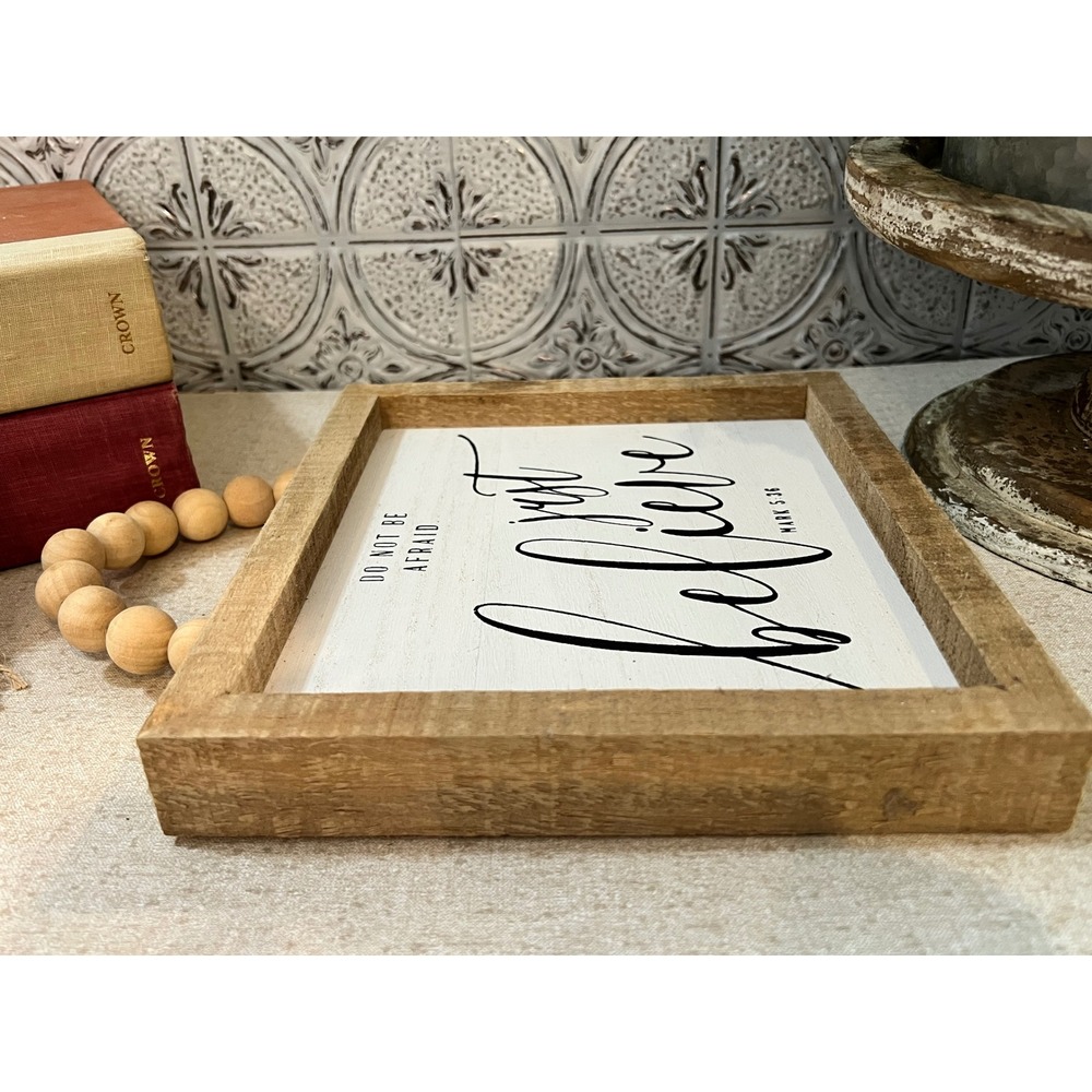 Mark 5:36 Just Believe Rustic Wood Framed Sign with Bead Handle Farmhouse Decor - Picture 5 of 6